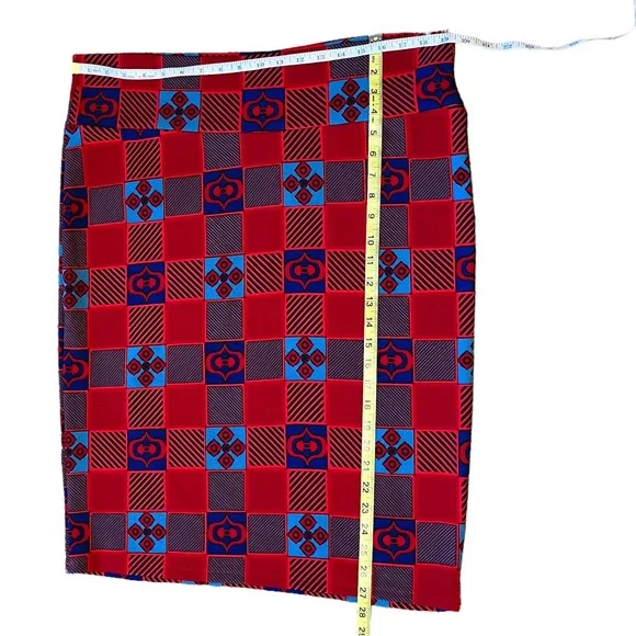 LuLaRoe Straight MIdi Skirt, Red Blue | 3X - Picture 6 of 9